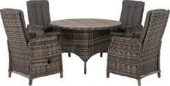 Intratuin Verstelbare 4-zits Diningset Lima Wicker Bruin / Grijs