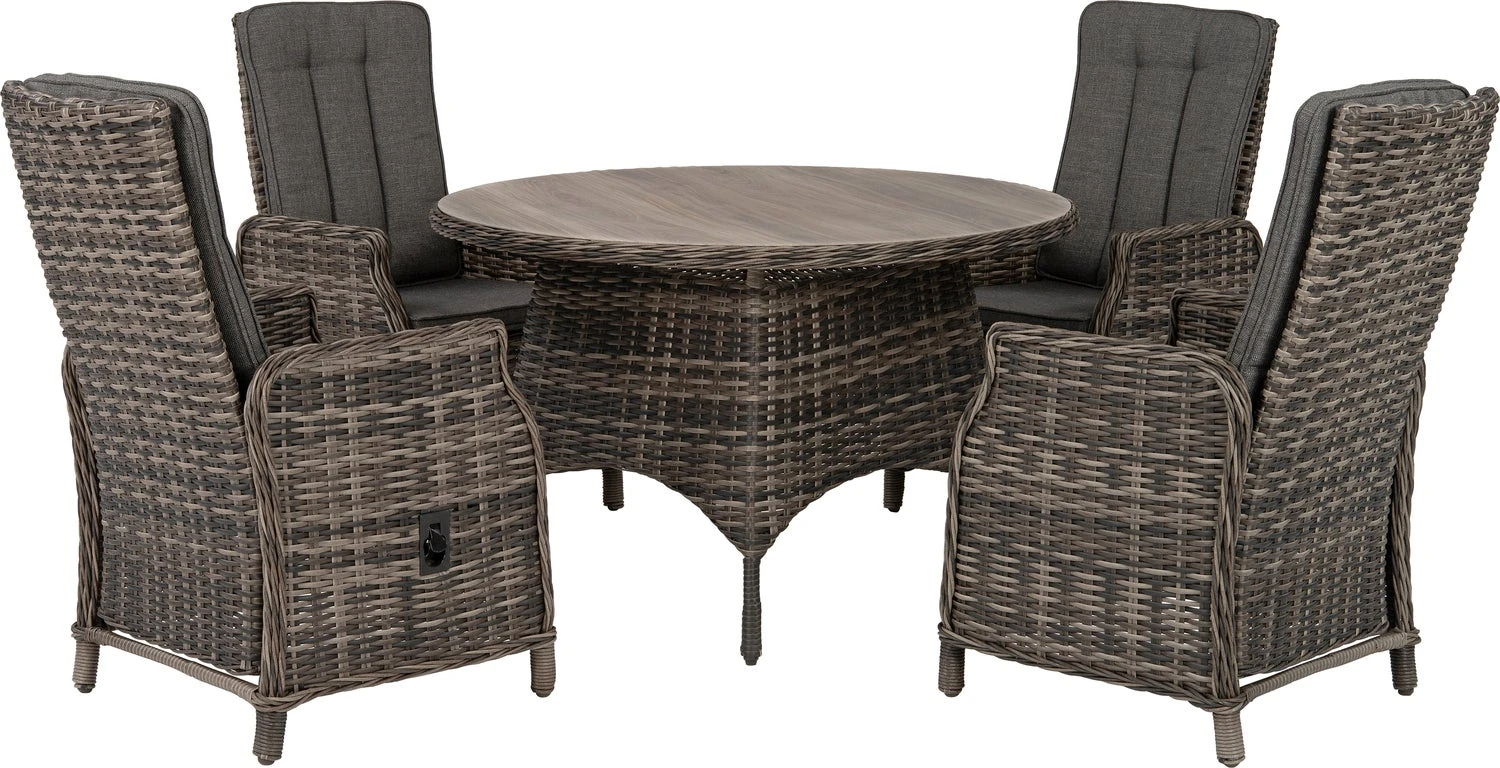 Intratuin Verstelbare 4-zits Diningset Lima Wicker Bruin / Grijs 1 Intratuin Verstelbare 4-zits Diningset Lima Wicker Bruin / Grijs